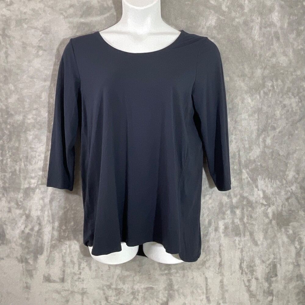 J JILL 3/4 SLEEVE LUXE SUPIMA A-LINE TUNIC L dark NAVY-SCOOP NECK cotton/modal +